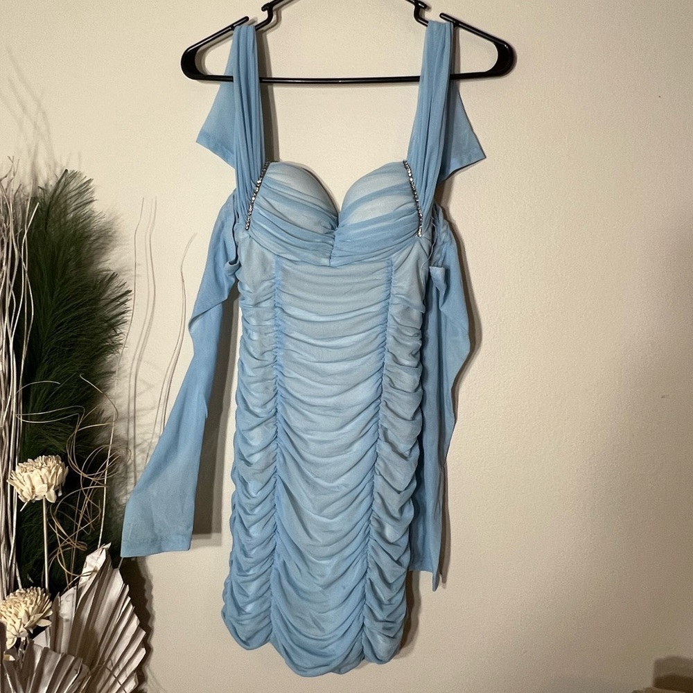 FashionNova Blue Ruched Mini Dress
